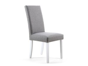 Pair of Shankar Randall Dining Chairs Stud Detail Linen Effect Silver Grey in White Legs