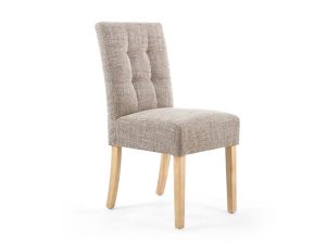 Pair of Shankar Moseley Dining Chairs Stitched Waffle Tweed Oatmeal in Natural Legs