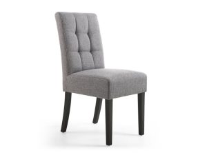Pair of Shankar Moseley Dining Chairs Stitched Waffle Linen Effect Steel Grey in Black Legs