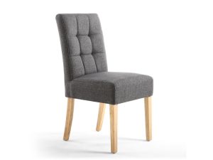 Pair of Shankar Moseley Dining Chairs Stitched Waffle Linen Effect Steel Grey in Natural Legs