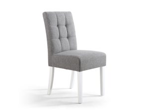Pair of Shankar Moseley Dining Chairs Stitched Waffle Linen Effect Silver Grey in White Legs