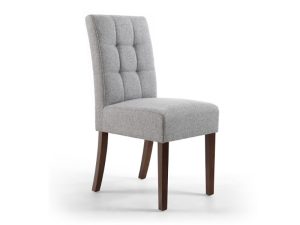 Pair of Shankar Moseley Dining Chairs Stitched Waffle Linen Effect Silver Grey in Walnut Legs