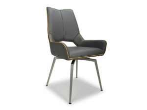 Pair of Shankar Mako Swivel Leather Effect Graphite Grey Dining Chairs