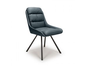 Pair of Shankar Arnhem Swivel Leather Effect Midnight Blue Dining Chairs
