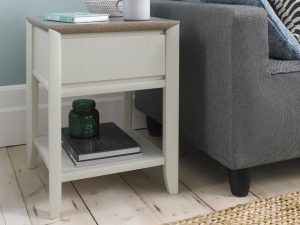 Bentley Designs Bergen Grey Washed Oak & Soft Grey Lamp Table With Drawer