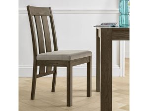 Bentley Designs Turin Dark Oak Slatted Chair - Pebble Grey Fabric (Pair)