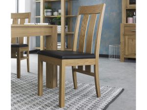 Bentley Designs Turin Light Oak Slatted Chair - Brown Faux Leather (Pair)