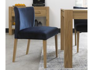 Bentley Designs Turin Light Oak Low Back Uph Chair - Dark Blue Velvet Fabric (Pair)