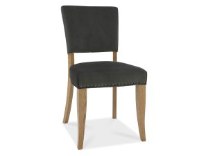 Bentley Designs Indus Rustic Oak Upholstered Chair (Pair) in Gun Metal Velvet Fabric