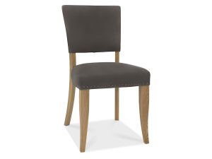 Bentley Designs Indus Rustic Oak Upholstered Chair (Pair) in Dark Grey Fabric