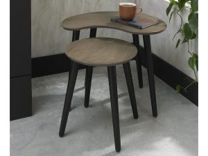 Bentley Designs Vintage Weathered Oak & Peppercorn Nest of Lamp Tables