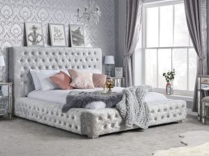 4ft6 Double Birlea Grande Bedstead in Steel Crushed Velvet
