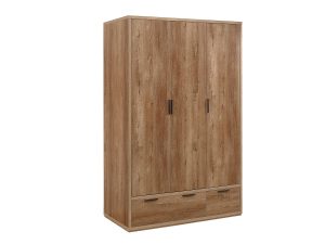 Birlea Stockwell 3 Door 2 Drawer Wardrobe in Rustic Oak Effect