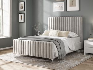 4ft6 Double Furniture Mill Ascot Fabric Bed in Silvery Grey Velve