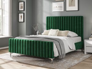 5ft King Size Furniture Mill Ascot Fabric Bed in Green Velvet