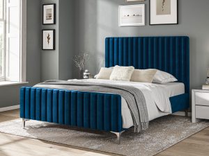 5ft King Size Furniture Mill Ascot Fabric Bed in Royal Blue Velvet