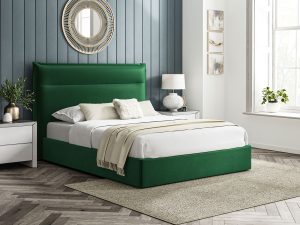 4ft6 Double Furniture Mill Windsor Fabric Ottoman Bed in Green Velvet