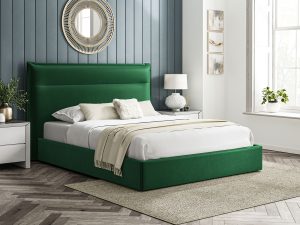 5ft King Size Furniture Mill Windsor Fabric Ottoman Bed in Green Velvet