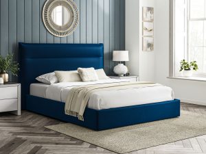5ft King Size Furniture Mill Windsor Fabric Ottoman Bed in Royal Blue Velvet