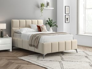 4ft6 Double Furniture Mill Cheltenham Fabric Bed in Beige Linen