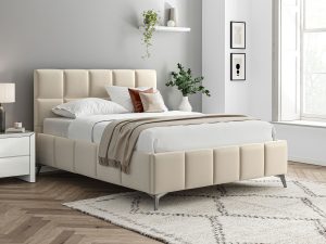 5ft King Size Furniture Mill Cheltenham Fabric Bed in Beige Linen