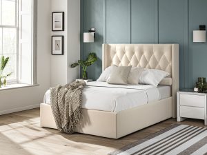 4ft6 Double Furniture Mill Warwick Fabric Ottoman Bed in Beige Linen