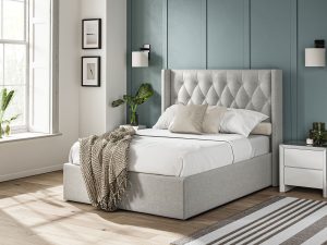 4ft6 Double Furniture Mill Warwick Fabric Ottoman Bed in Grey Linen