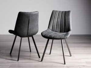 Bentley Designs Fontana - Dark Grey Faux Suede Fabric Chairs with Black Legs (Pair)