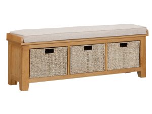 Furniture Mill Evesham Oak Hall Bench with Baskets