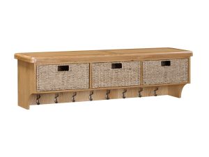 Furniture Mill Evesham Oak Wall Shelf with Hooks & Baskets