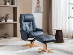 GFA Dubai Swivel Chair & Footstool in Navy Plush