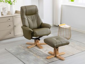 GFA Dubai Swivel Chair & Footstool in Olive Green Plush