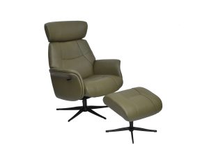 GFA Murcia Swivel Recliner & Footstool in Olive Green Leather