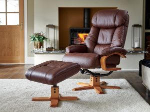 GFA Nice Swivel Recliner & Footstool in Chestnut Leather
