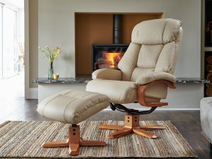 GFA Nice Swivel Recliner & Footstool in Ivory Leather