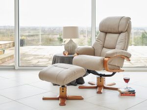 GFA Nice Swivel Recliner & Footstool in Pebble Leather