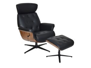 GFA Nordic Swivel Recliner & Footstool in Black Leather