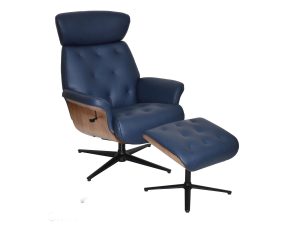 GFA Nordic Swivel Recliner & Footstool in Navy Leather
