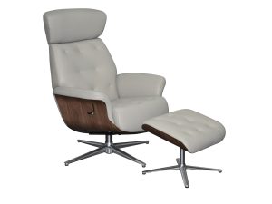 GFA Nordic Swivel Recliner & Footstool in Pale Grey Leather