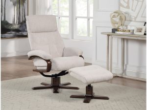 GFA Vienna Swivel Recliner & Footstool in Beige Fabric