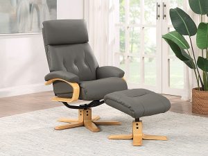 GFA Vienna Swivel Recliner & Footstool in Charcoal Leather