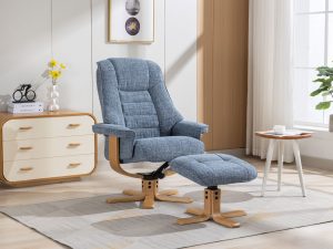 GFA Sardinia Swivel Recliner & Footstool in Chacha Ocean Fabric