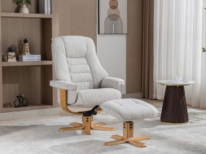 GFA Sardinia Swivel Recliner & Footstool in Greige Fabric