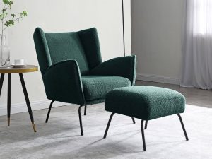 Kyoto Zane Accent Chair & Footstool in Hermes Green Teddy
