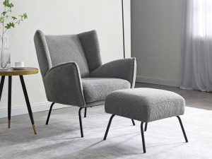 Kyoto Zane Accent Chair & Footstool in Hermes Grey Teddy