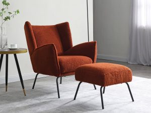 Kyoto Zane Accent Chair & Footstool in Hermes Orange Teddy