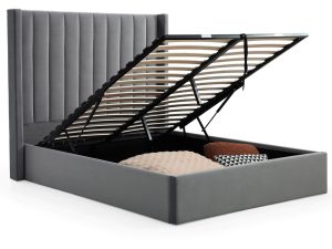 5ft King Size Kyoto Emerson Ottoman Bedstead in Athena Grey Velvet
