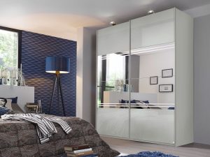 Rauch Miramar Type2 - 2 Gliding Door Wardrobe with Coloured Glass & Mirror with Glitter Stripe ART54G6
