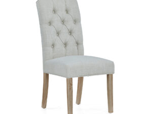 G8494 SALCOMBE BEIGE BUTTON BACK UPHOLSTERED CHAIR KD WHITE WASH LEG