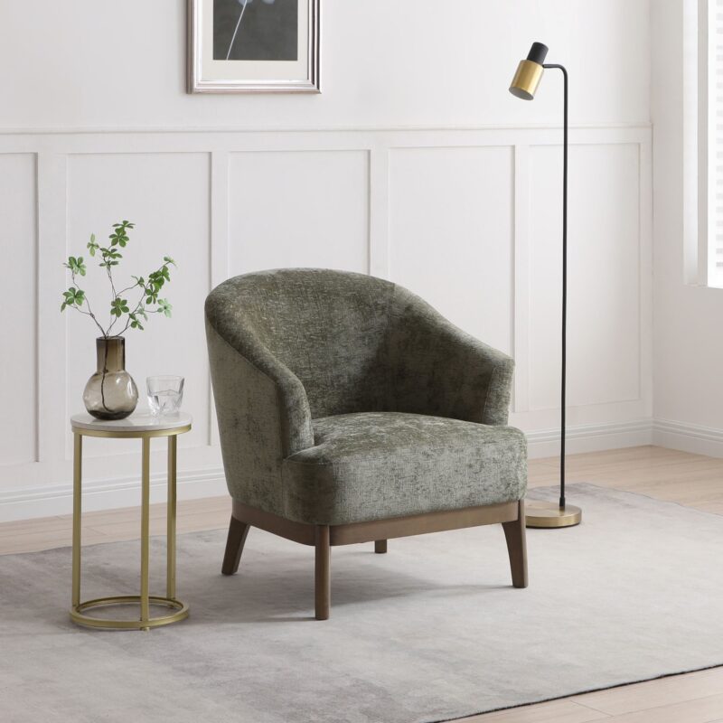 KY460 Ella chair olive woven chenille lifestyle square01 flipped